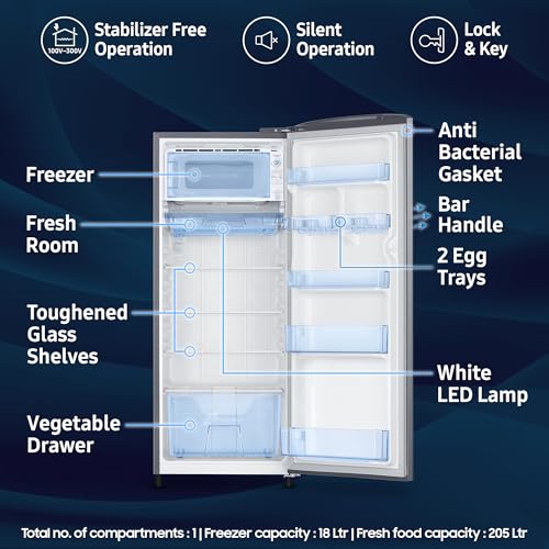 Image of Samsung 223 L, 3 Star Inverter Direct-Cool Single Door Refrigerator (RR24C2723S8 /NL, Silver, Elegant Inox)
