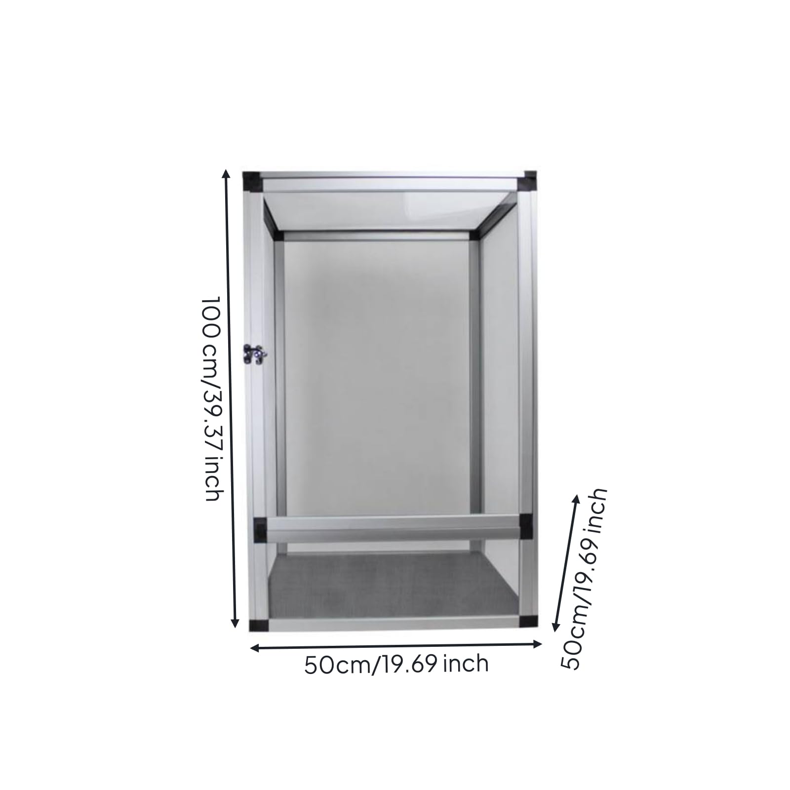 Terrario de Reptiles en Aluminio Jaula Acuario Vivario Seguro y Estable con Ventilación Envolvente y Bandeja de Base, Array, Plateado, Puerta De Acrílico Plateada 50 50 100cm