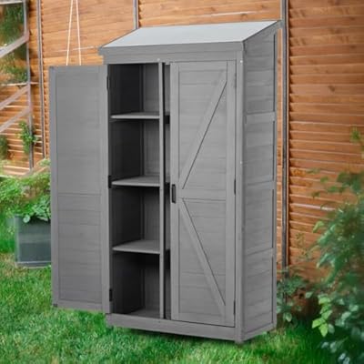 Okak 3 X 2 Ft Outdoor Storage Shed with Metal Top Garden Shed Tool Storage Sheds House for Backyard Garden,Patio,Grey