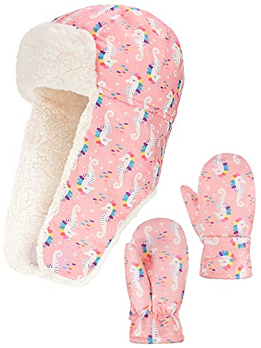 Honoson Baby Beanie Kids Winter Hat Toddler Winter Earflap Hat Warm Kids Caps and Gloves (Seahorse Style)