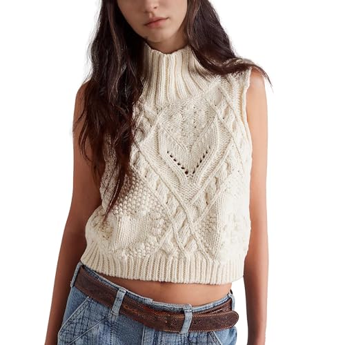 Hixiaohe Turtleneck Crochet Sweater Vest Fall Fashion Knit Sleeveless Tank