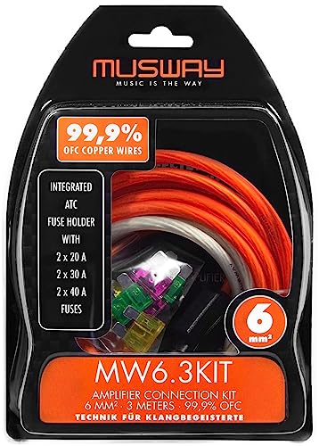 Musway MW6.3KIT Kabelkit VOLLKUPFER cable alimentation ampli voiture 6mm2 3m