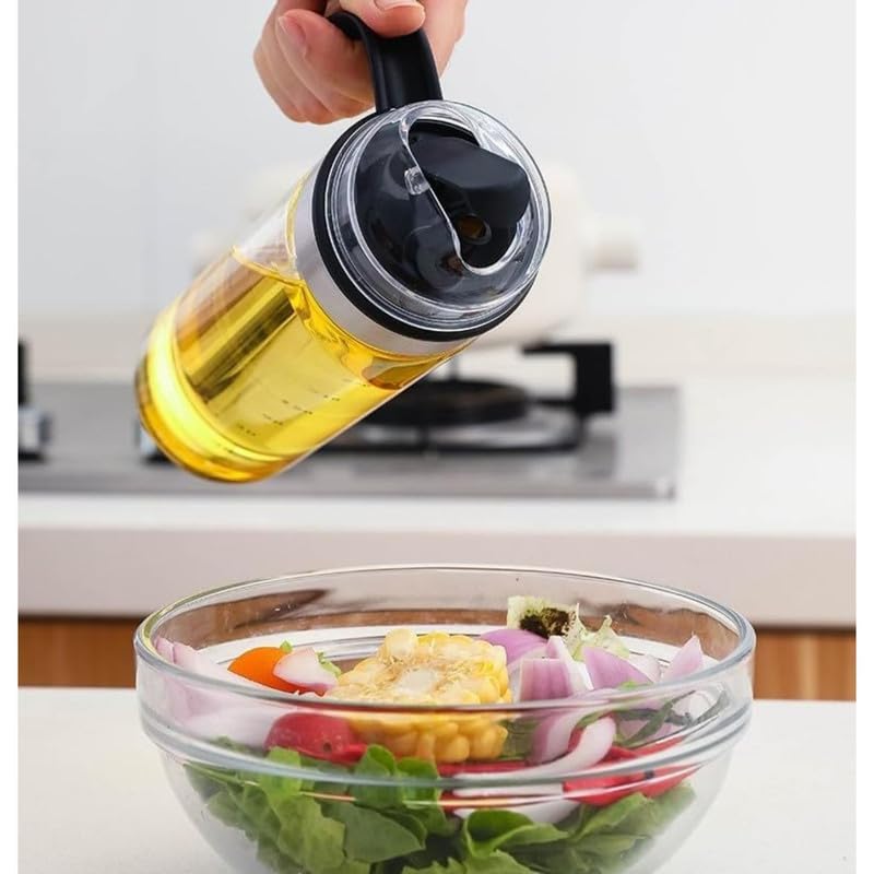Image of Food Oil Dispenser Bottle with Measurements, 500ml Leak Proof Glass Bottle, BPA Free, Self Sealing for Kitchen Home Restaurant