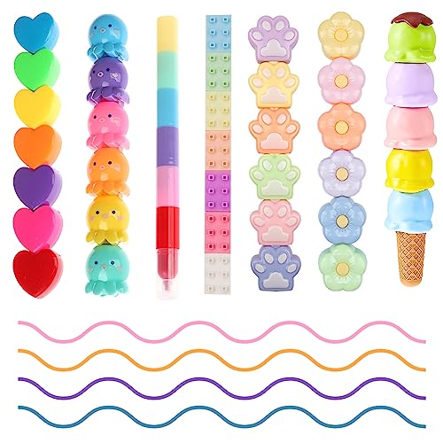 CNYMANY 7 paquetes (38 unidades) Mini Resaltador Rotuladores, Pastel Colorido Resaltador Lindo Apilable Kawaii Rotuladores para Escribir Dibujo Oficina Material Escolar Papelería