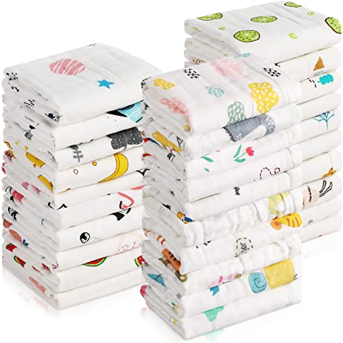 Image of Kenning 30 Pieces Muslin Baby Washcloths for Newborn 10”x10” Soft Absorbent Muslin Burp Cloths Wash Clothes Baby Face Towels for Toddler Boy Girl Shower Gift Baby Registry