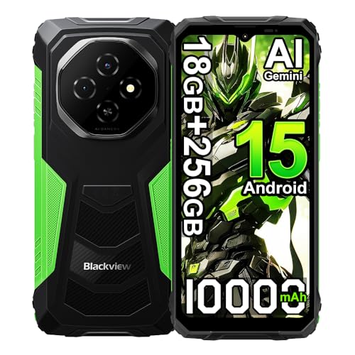 Blackview Fort 1 Android 15 Movil Irrompible (2025), 18GB+256GB,16MP Cámara AI Smartphone Todoterreno, 6.56 HD+ 10000mAh Teléfono Móvil Resistente, Dual SIM 4G Telefono NFC/GPS/5G WiFi/FM (Verde)
