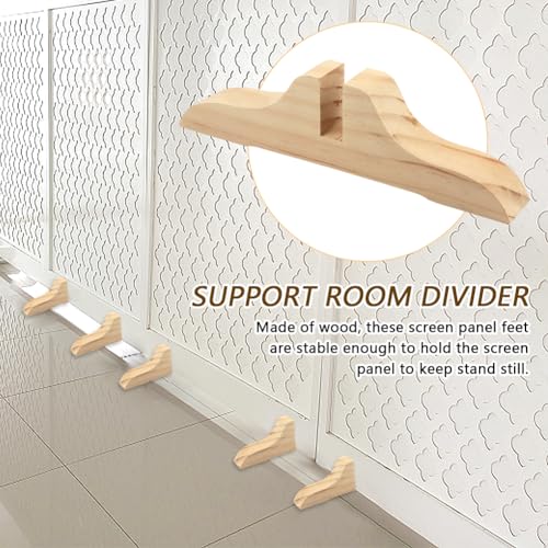 CALIDAKA 4pcs Folding Room Divider Stand,Wooden Room Divider Stand with Screws,Room Divider Screen Holder Feet Partition,Folding Privacy Screen Holder for Hotel Home Office(Color:Wood Color) - Thumbnail 5
