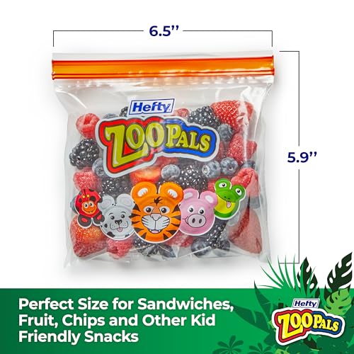 Image of Hefty Zoo Pals Press to Close Sandwich Bags, 50 Count, Easy Cleanup, For Lunches, Car Trips, and More (Pack of 2)