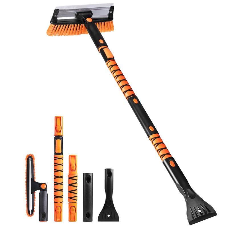 Image of EcoNour 49 inch Extendable Squeegee Snow Brush and Ice Scraper for Windshield | For Car Windows | 270 Telescopic Snow Broom with Pivoting Squeegee | Heavy Duty Car Snow Removal Tool for SUV, Truck & Car