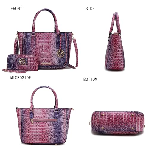 Image of MKF Collection Satchel Bag for Women's Crocodile Embossed Vegan leather Crossbody Tote Handbag Top-Handle Purse by Mia K