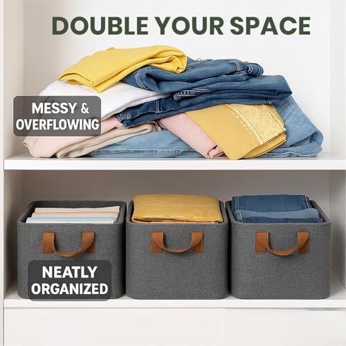 Image of Storage Box and Organiser for Clothes | Cloth Organizer for Storage | Clothes Wardrobe Organizer for Storage | Fits in Small Closet & Room Corner | Pack of 6, Grey