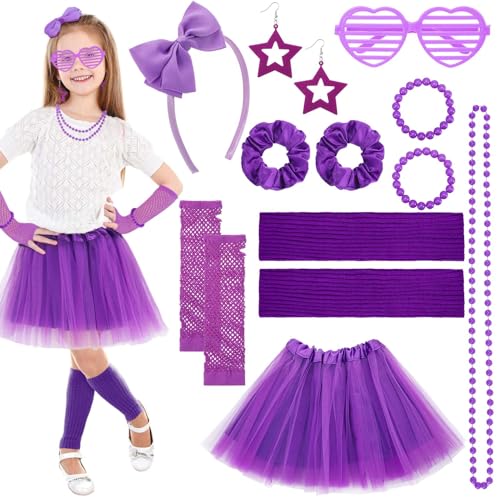 ViEinkaufen 80s Fancy Dress for Girls,Kids 90s Fancy Dress Set Kids Tutu...