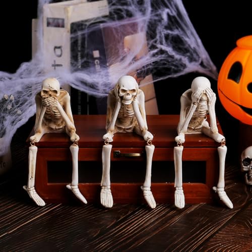 Squelette décoratif d'Halloween articulé Alide lot de 3 figurines ne pas regarder écouter dire - 6