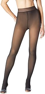 Body by Stems Black Sheer Through Skin Illusion Fleece Lined Tights 220g - Thermal Tights for Women