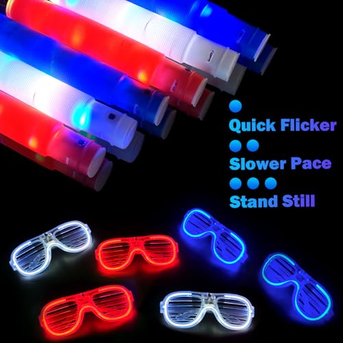 Fourth of July Party Favor Supplies for Kids 24 PCS, 4th of July Red White Blue Glow Sticks & Glasses for Toddler, Light up Necklace Bracelet Accessories Decoration Stuff for Memorial Day,Parade Throw by Leetous - Image 3