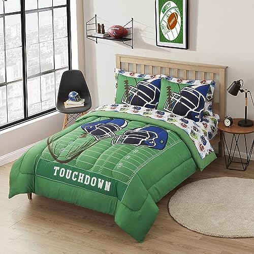 Image of Kids Bedding Set Bed in a Bag for Boys and Girls Toddlers Printed Sheet Set and Comforter, Full, Football