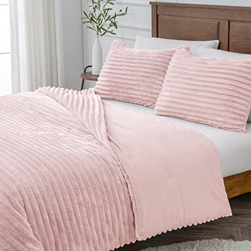 Bedelite Fleece King Comforter Set -Super Soft & Warm Fluffy Pink Bedding, Luxury Fuzzy Heavy Bed Set For Winter With 2 Pillow Cases #TOP4