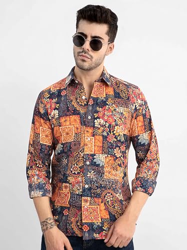 Image of Pinkmint Men Printed Cambric Cotton Shirt |Stylish Designer| Lightweight Summer Wear| Regular Fit Shirt for Men (Available in Plus Size)