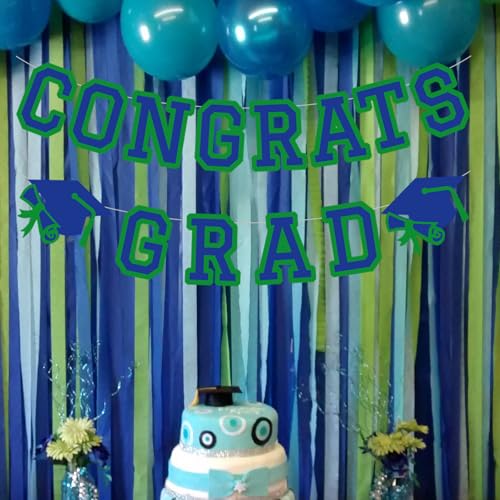 Image of Congrats Grad Banner Graduation Party Banner Decoration Hanging Garland High School College Backdrop Supplies Blue Green