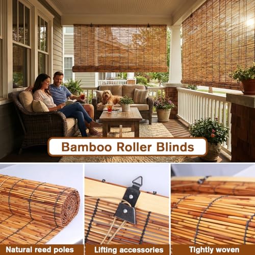 Store sans fil en bambou occultant et imperméable pour terrasse