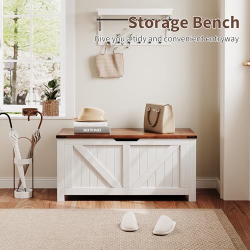 Garvee Storage Bench with Farmhouse Design - Storage Chest with 2 Safety Hinges, 15.7 x 39.4 x 18.9 Inches, Ideal for Entryway, Bedroom, and Living Room by Garvee - Used condition - Image 5