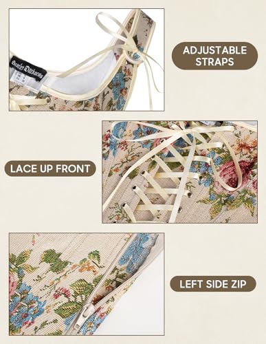 Image of Scarlet Darkness Corset Tops for Women Floral Renaissance Bustier Bodice | Ideal for Halloween, Ren Faire, Theme Party; Overbust, Adjustable Straps, Lace Up, Irregular Hem, Zip Closure, Hand Wash