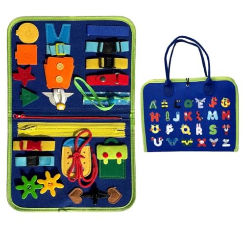 Image of Busy Binder & Busy Book for Toddlers Toys - Montessori ABCD Toys Travel Essentials Made of Soft Felted Wool for 1-4 Year Old Boys Educational Games - Preschool Learning (Blue Play Book)