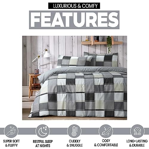 Olivia Rocco Glencoe Check Duvet Cover Set Easy Care Bedding Quilt Covers Polycotton Bed Linen with Pillowcases, King Grey - Image 3