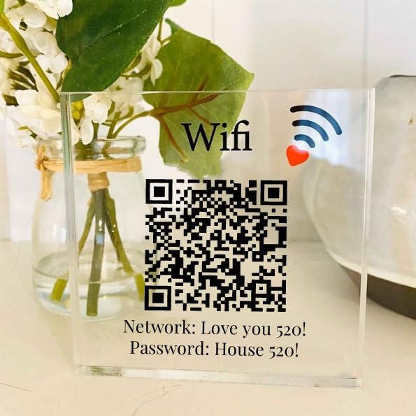 Cartello con password WiFi, rete WiFi e password, con base in legno