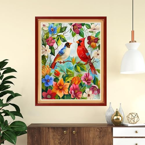Image of Funchey Stamped Cross Stitch Kits, DIY Cross Stitch Pattern for Adults Beginners Needlepoint Kits Embroidery Kit Arts and Crafts 11CT- Cute Colorful Bird 16x20 inch