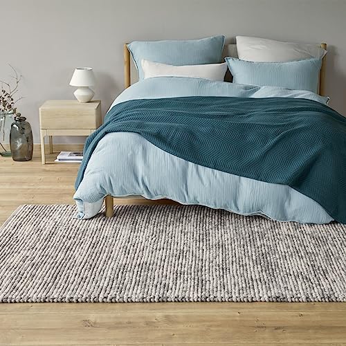 URBANARA Woll-Teppich Ravi 170x240 cm, Melange-Grau - Handgewebt, Skandinavisches Landhaus Design mit grober Struktur, Wohnzimmer Esszimmer Schlafzimmer, 80% Schurwolle