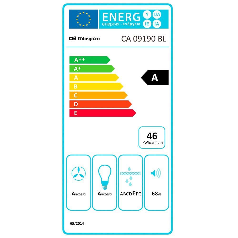 Orbegozo CA 09190 BL - Campana extractora cassette 90 cm, Clase A, frontal cristal templado blanco, extracción 637,1 m3/h, 3 niveles de potencia, iluminación LED