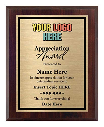 Personalized Award Plaque 8x10 - Add a Customizable Logo for Your Custom Employee Appreciation Gift - Personalize Now!