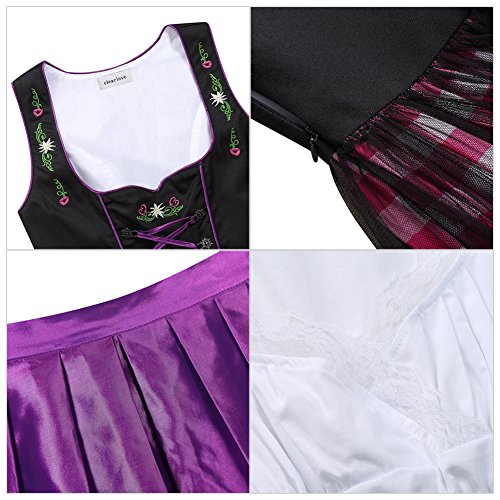 Clearlove Women German Dirndl Dress Costumes for Bavarian Oktoberfest Halloween Carnival (S, Purple) - Thumbnail 6