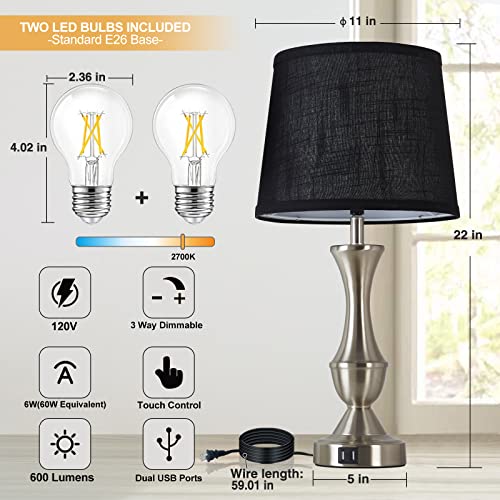 Luvkczc Table Lamps For Bedrooms Set Of 2, Bedside Touch Lamps With Dual Usb Charging Ports, Nightstand Lamps With Premium Linen Fabric Lampshade For Living Room, Bedroom, Office, Led Bulbs Included #TOP3