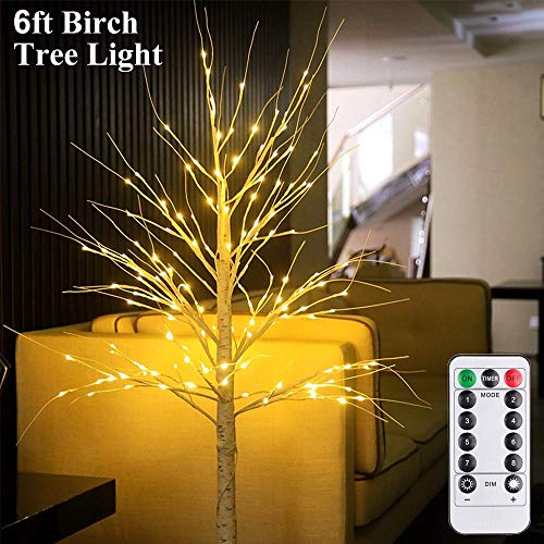 6Feet Birch Tree with Lights - 8 Modes Dimmable Fairy Lights with Remote 160 Leds Warm White Wedding Festival Party Christmas Decorations for Home, Plug and Base Included