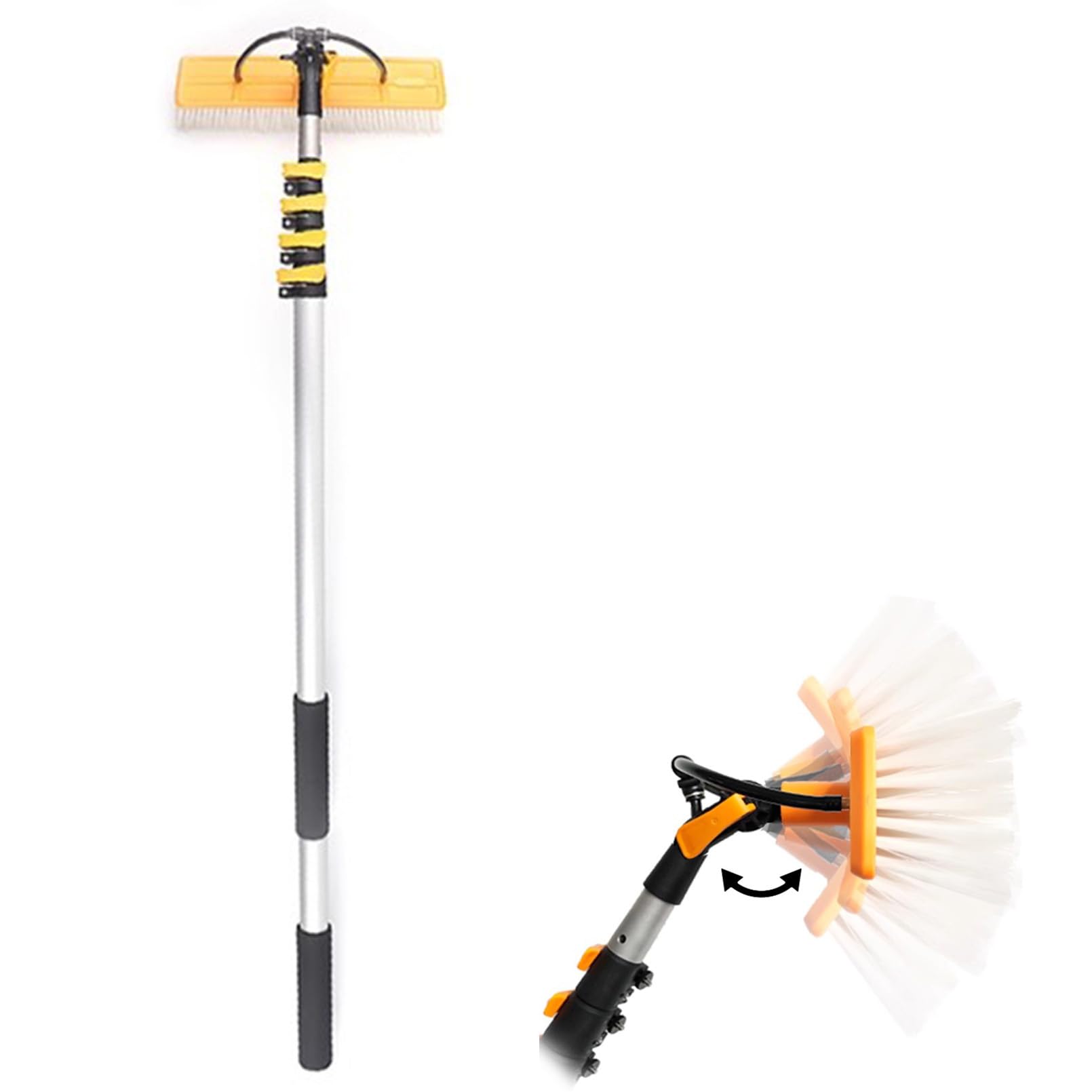Nettoyeur de vitres avec perche télescopique et brosse rotative réglable pour lavage des vitres