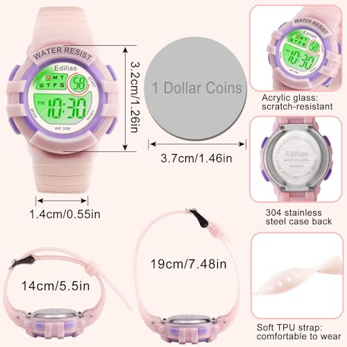 Image of Edillas Kids Watches Digital Girls Boys, 7 Colors Light Wrist Watch for Child Waterproof Sport Outdoor Multifunctional Wristwatches with Stopwatch /Alarm for Ages 4-15