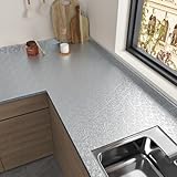 Wallercity Silver Countertop Contact Paper Stainless Steel Aluminum Foil Textured Peel and Stick Wallpaper Oil Proof Waterproof 3D Foil Silver Metallic Wallpaper for Kitchen Countertops 15.8'x78.7'