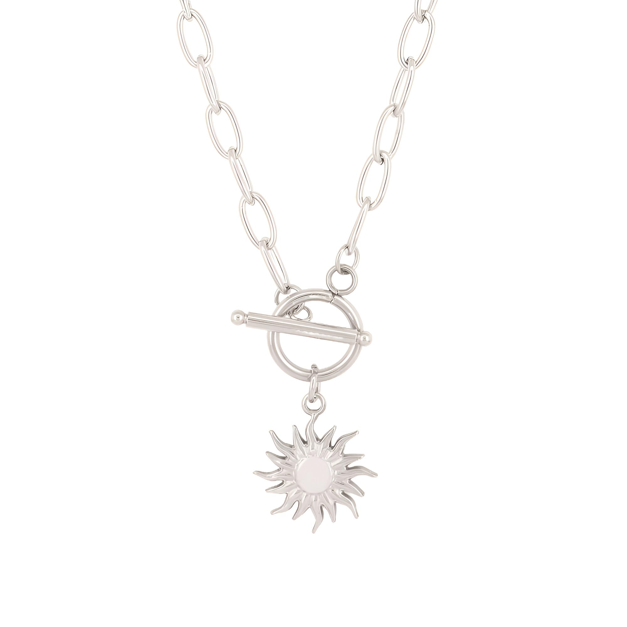 Collier à bascule en argent 925 avec totem soleil géométrique chic - 7