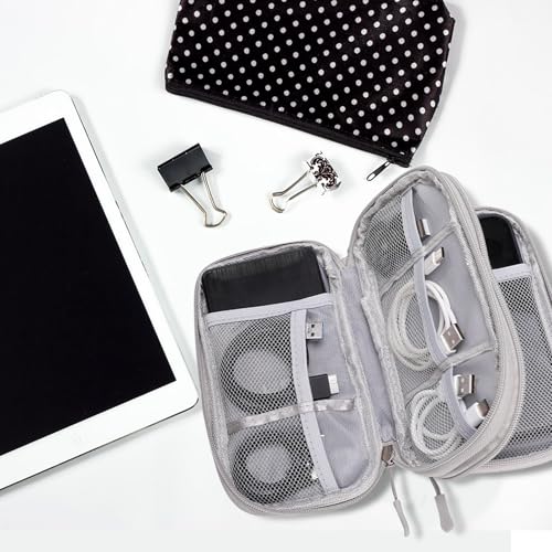 Kabeltasche Organizer für Reise mit 2 Ebenen, Kabel Organizer Tasche mit Netzfächern und Reißverschluss, Organizer Tasche für Elektronik Zubehör, Kabeltasche für Ladegeräte
