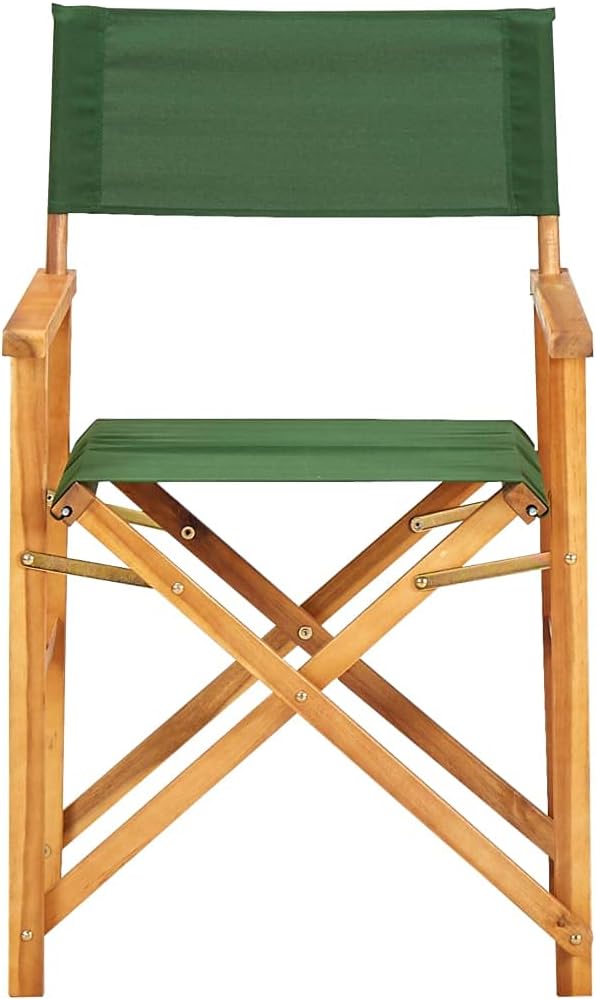 Solid Acacia Wood Director's Sling Chair Set of 2, Green Outdoor Patio Chairs, Foldable Low Beach Porch Seating for Garden & Terrace