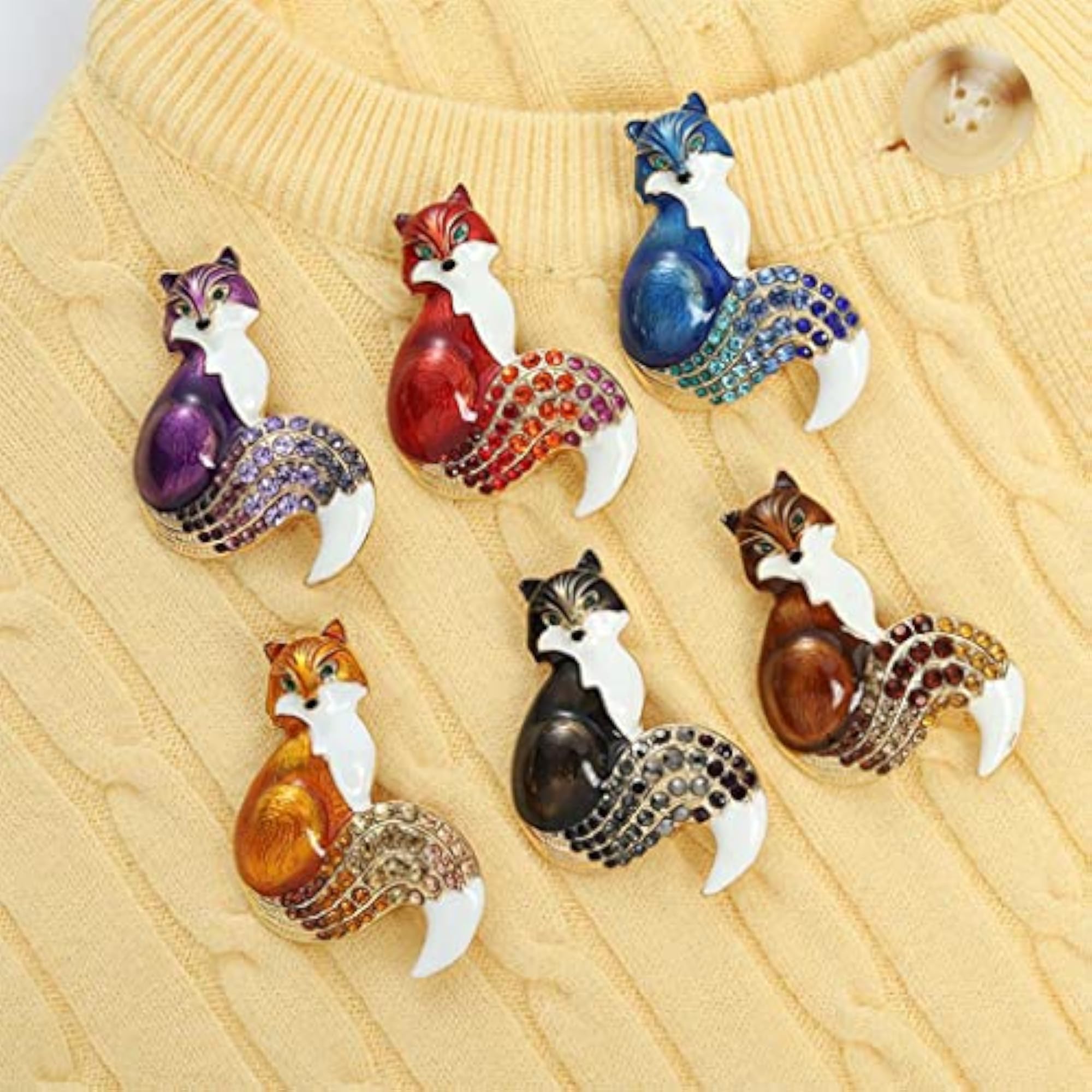 Cute Enamel Fox Brooch Set for Casual Wear