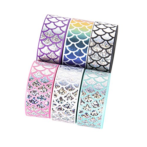 Mermaid Ribbon Laser Sequins Fish Scales Grosgrain Ribbon 1" Wide For Decoration And Diy Handmade Accessories (30 Yards, 6 Color) #TOP1