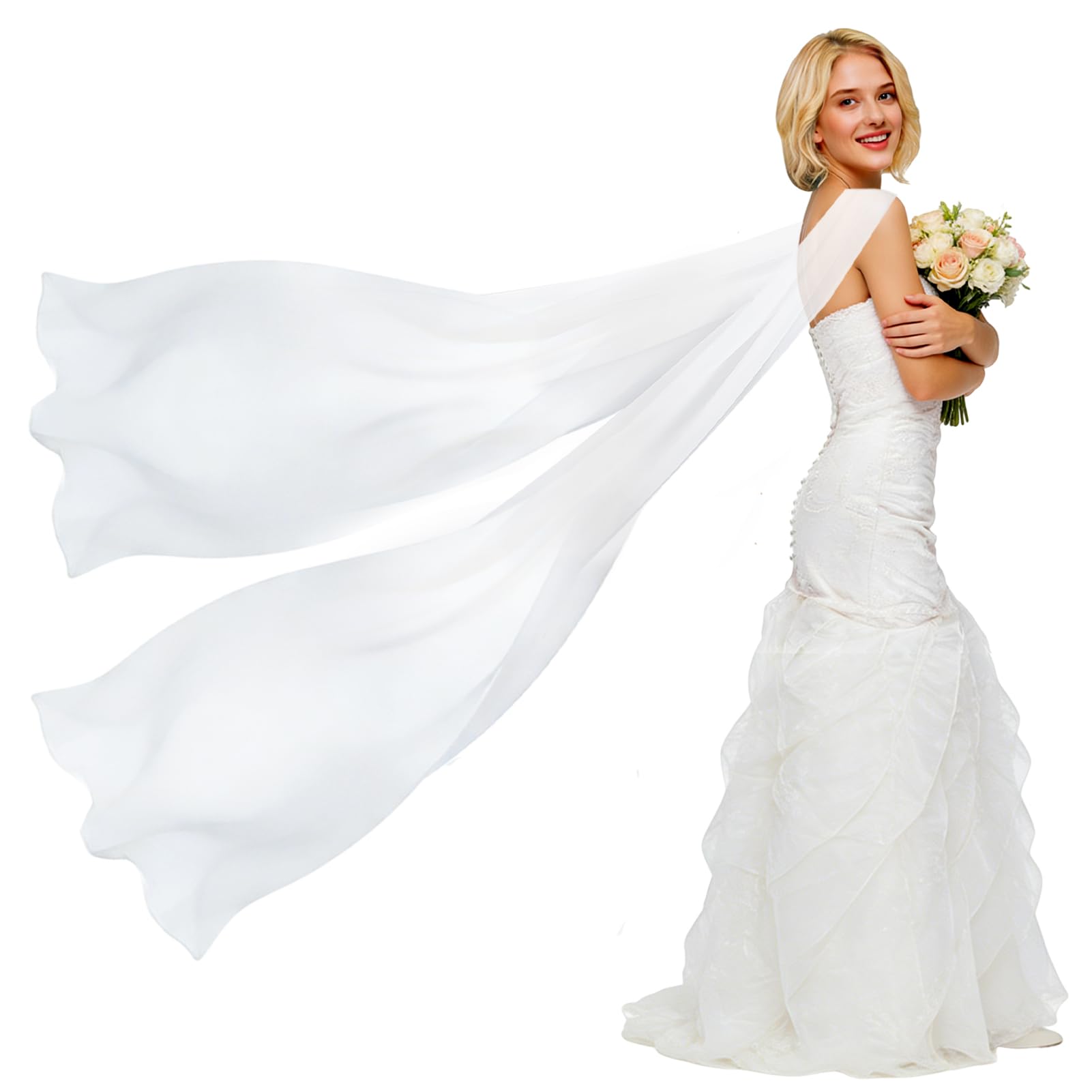 Étole de mariée minimaliste en tulle blanc drapé de cérémonie