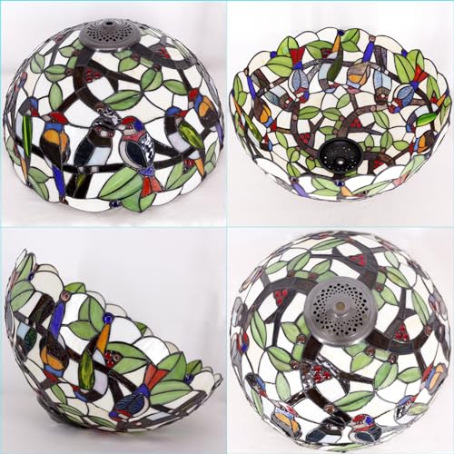 Image of 16Inch Tiffany Lamp Shade Replacement Only (Double Birds Amber) | Stained Glass Lampshade Fit For Table Lamps FLoor Lamp Ceiling Fixture Pendant Hanging Light Home Office Decoration