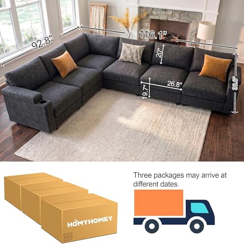 Image of Sectional Couches for Living Room FSC Certified Chenille Modular Couch Oversized Cloud U Shaped Convertible Sleeper Sofa Chaise Detachable Armrest Cushion (Chenille Grey, L Shape 6 Seat)