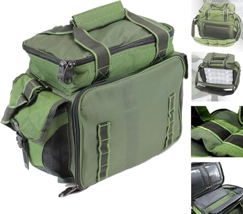 Angelboxentasche inkl. 4 Tackle-Boxen | Angelkoffer für Zubehör Wasser-Abweisend gepolsterte Schultergurte Angeltasche – Bild 3