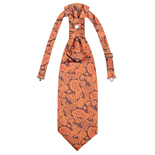WANYING Cravatta da Uomo Plastron Pre-legata con Chiusura a Gancio Regolabile per Matrimonio Accessori per lo Sposo - Paisley Arancione