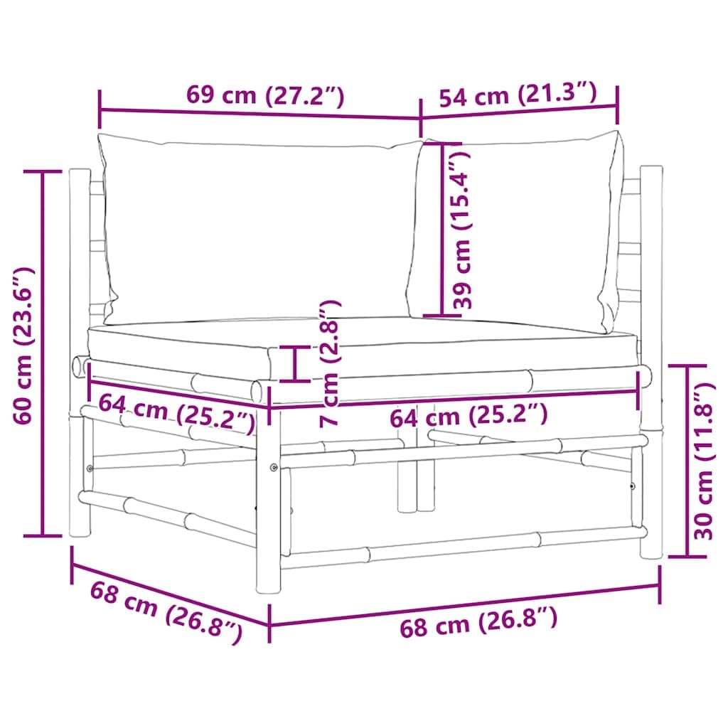 Sofá esquinero modular de bambú en color blanco crema con cojines gruesos acolchados para asiento y respaldo, ideal para patio y patio, fácil de ajustar y fácil de limpiar